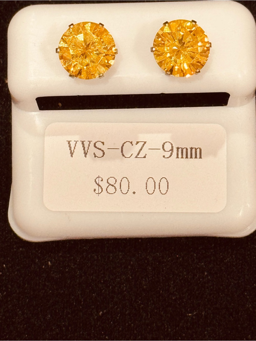 AJ USA Canary Yellow 9mm VVS CZ Stainless Steel Stud Earrings 9mm NWT